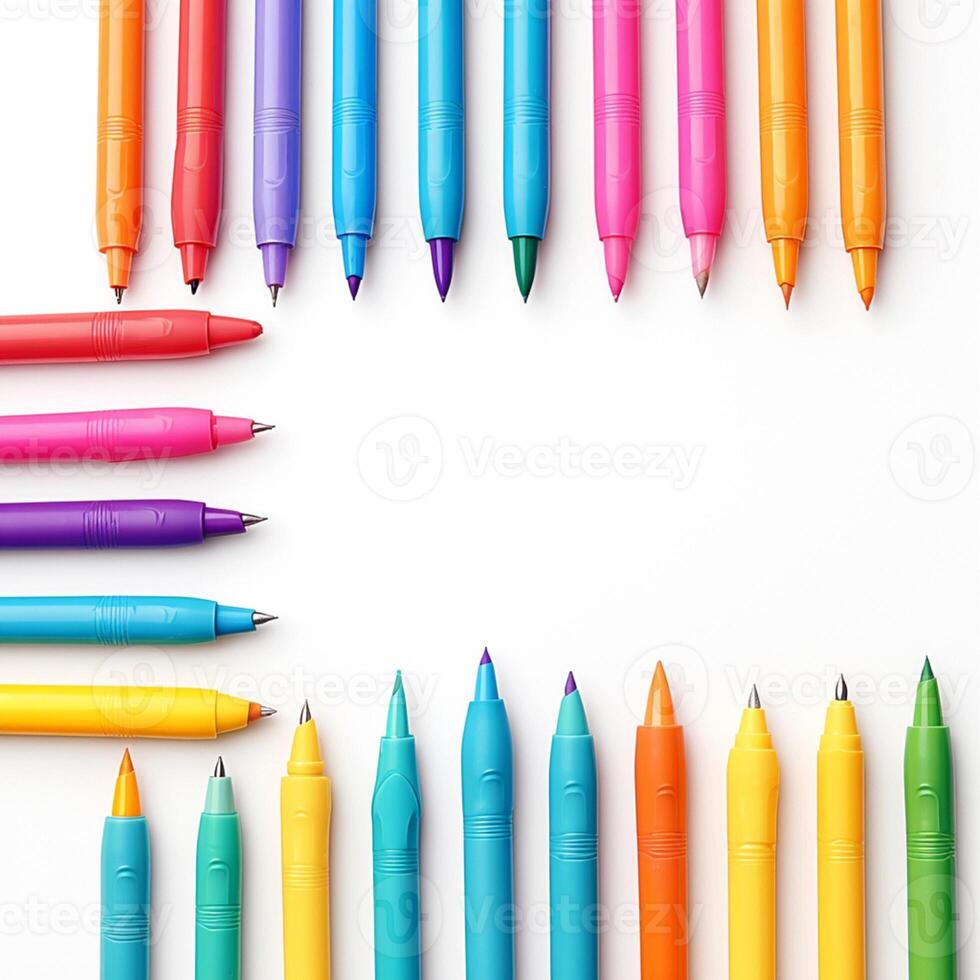 AI generated Colorful wonder Pens on white background, perfect for text For Social Media Post Size photo