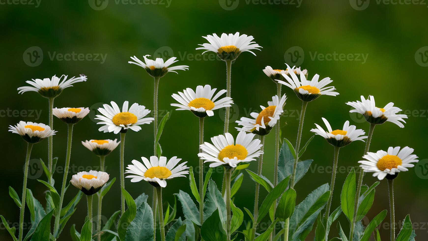 AI generated Daisies in various stages of growth against green nature photo