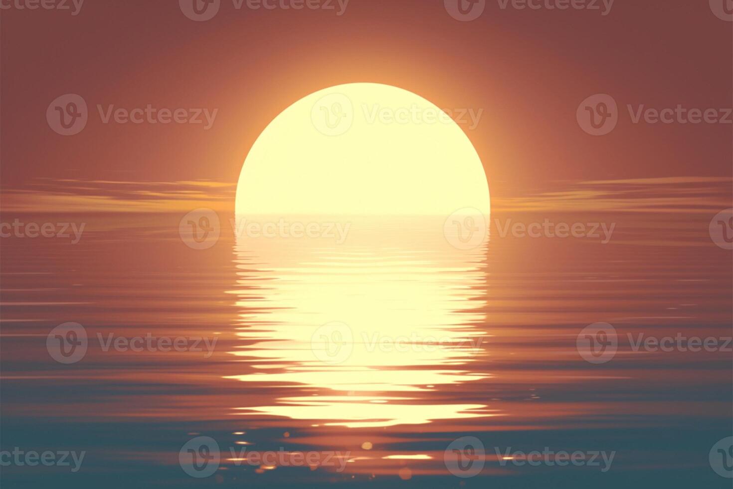 AI generated Tranquil background with orange sun reflecting over calm water photo