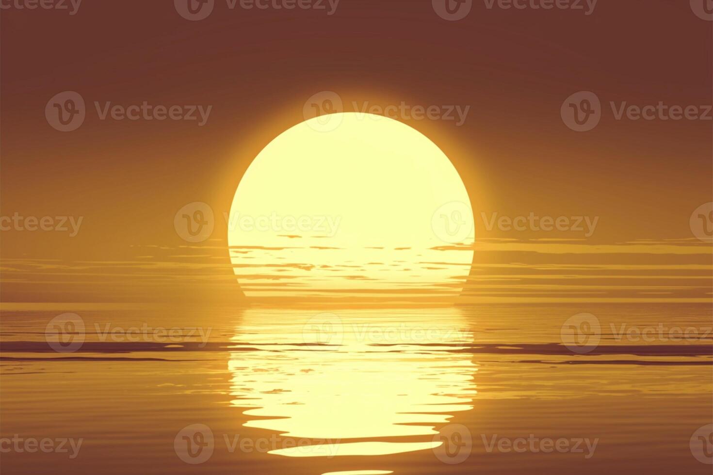 AI generated Abstract orange sun over the horizon with peaceful reflections photo