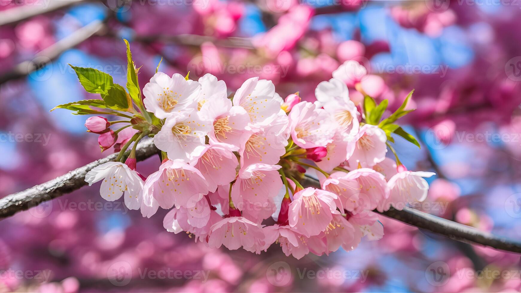 ai generado hermosa Cereza florecer, rosado sakura flor en asombroso Tailandia foto