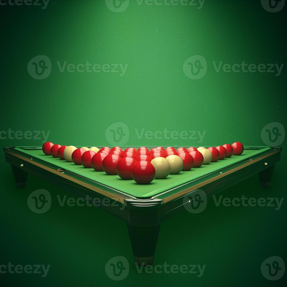 ai generado billar snooker pelotas arreglado en un verde mesa para juego para social medios de comunicación enviar Talla foto