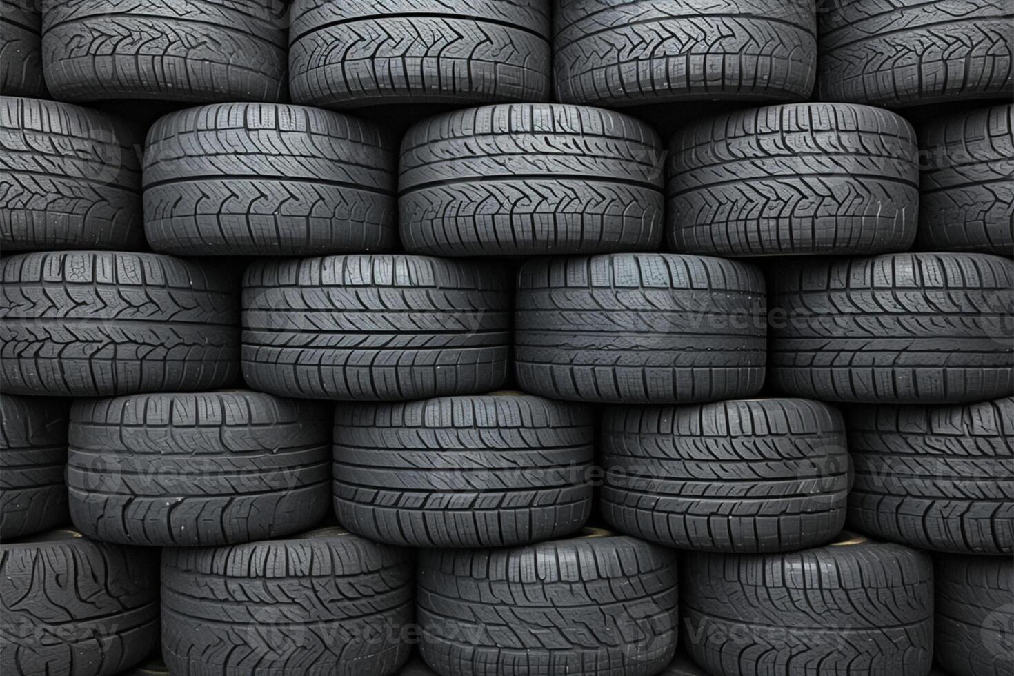 AI generated Stack of car tires with black rubber tread, textured background photo