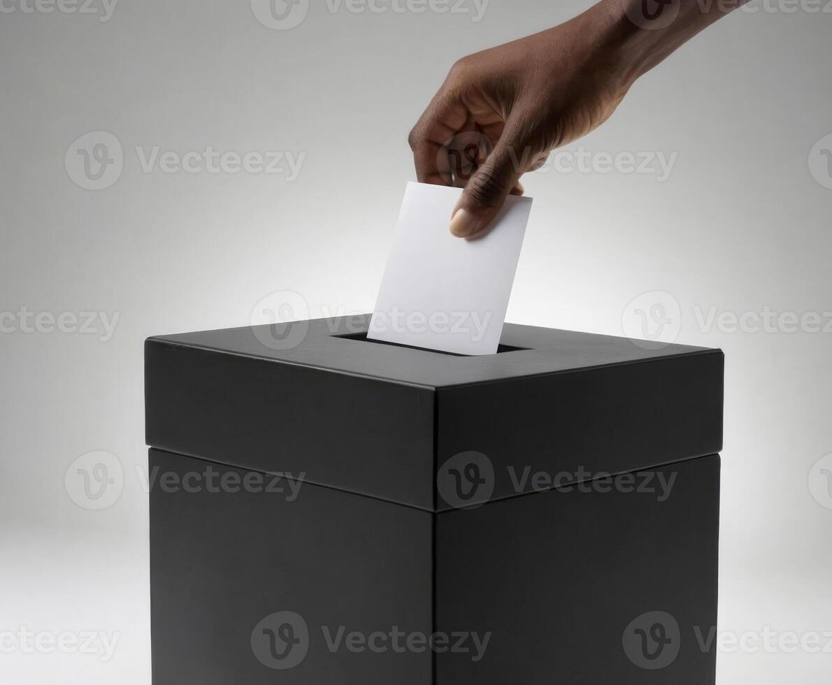 AI generated A hand drops a white form into the ballot box photo