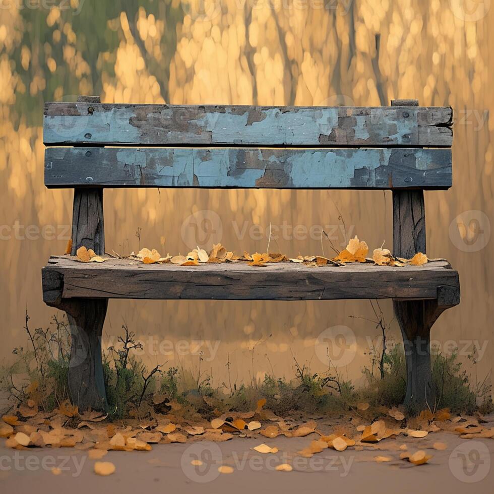 AI generated Weathered charm A rustic, aged wooden bench in serene simplicity For Social Media Post Size photo