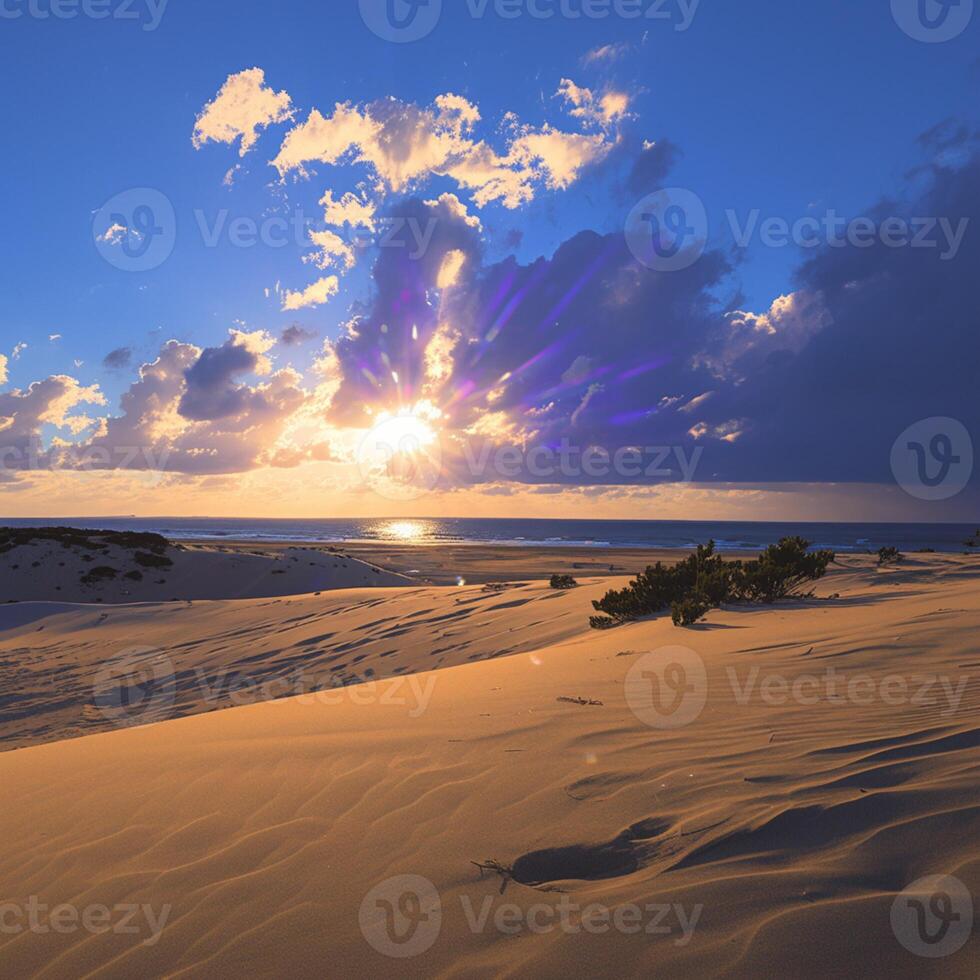AI generated Dunes at dusk Tottori Sand Dunes scenic view at sunset For Social Media Post Size photo