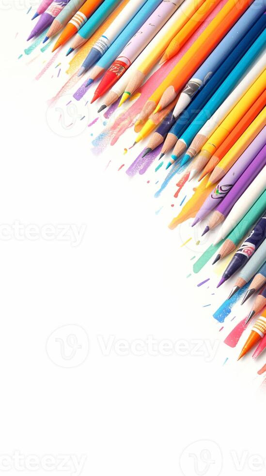 AI generated Whimsical hues Colorful pens against a blank white backdrop Vertical Mobile Wallpaper photo
