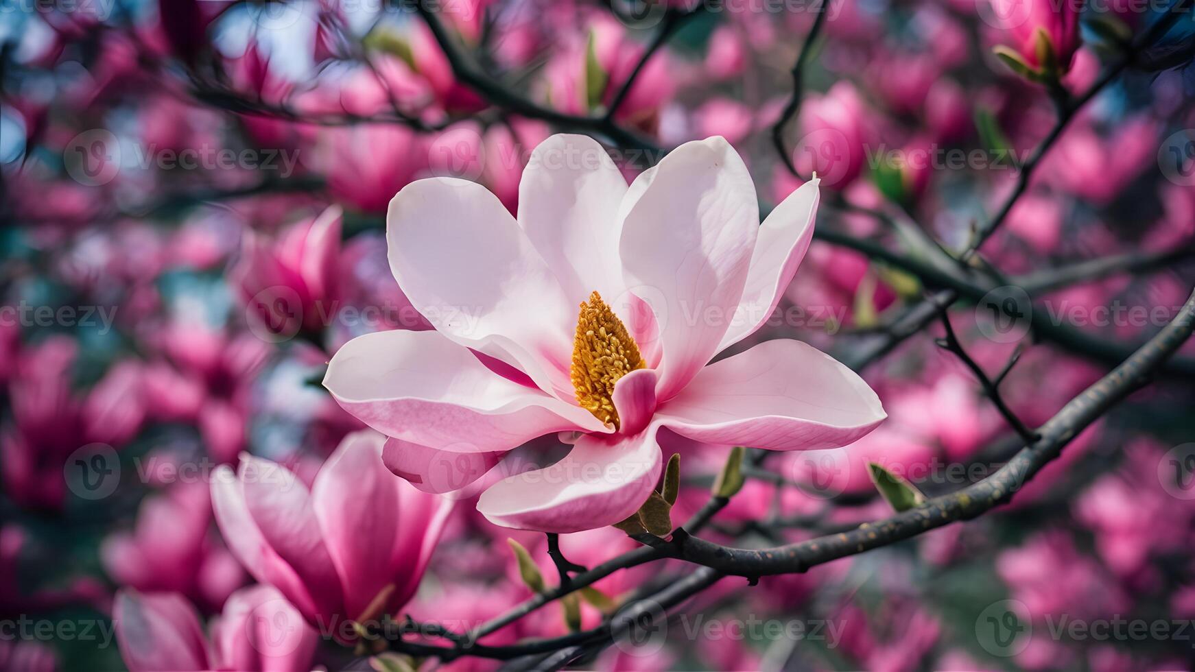 AI generated Decorative art for wallpaper, depicting isolated closeup of magnolia tree photo