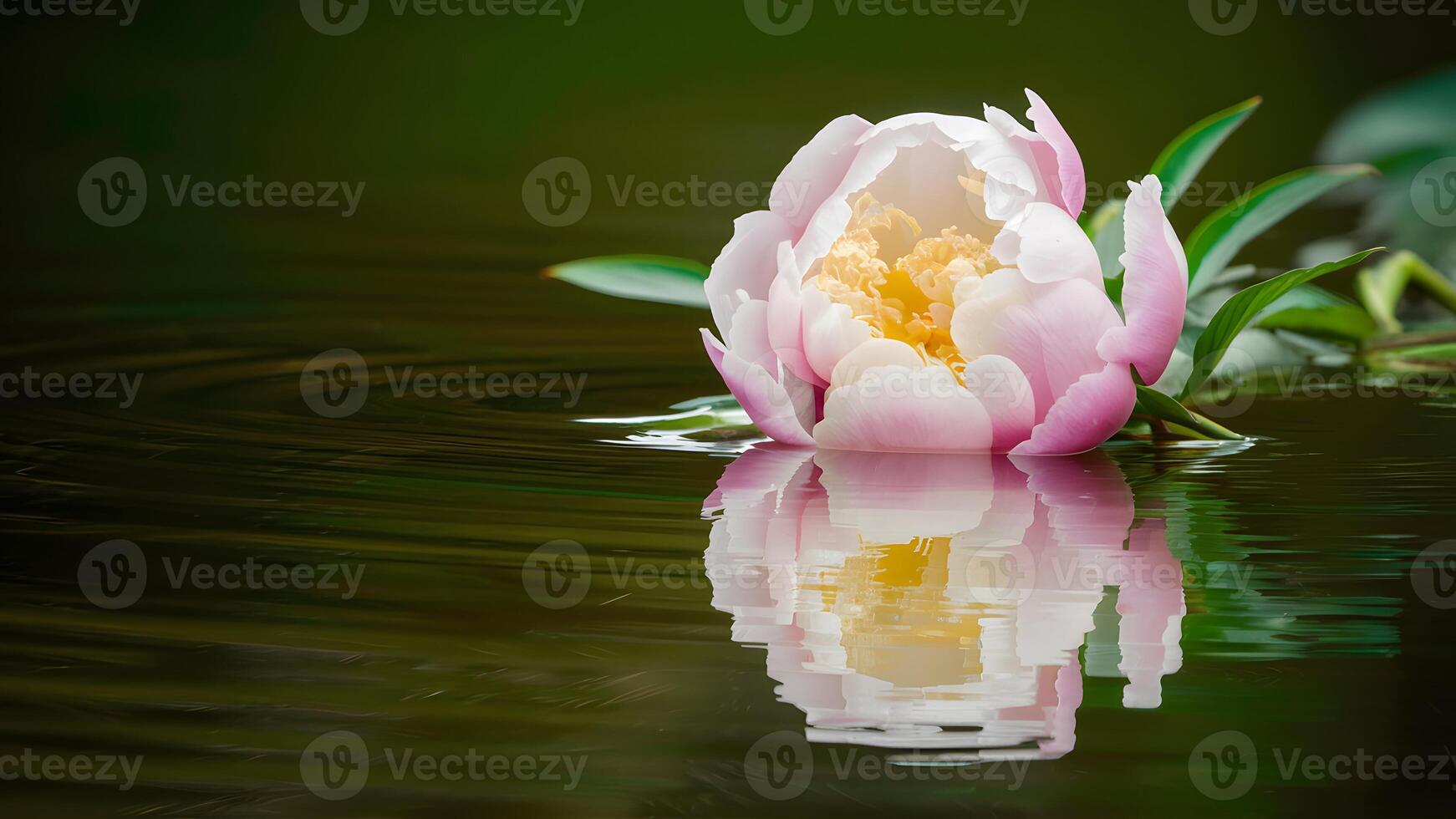 AI generated Beautiful peony flower isolated on water surface, exuding tranquility photo