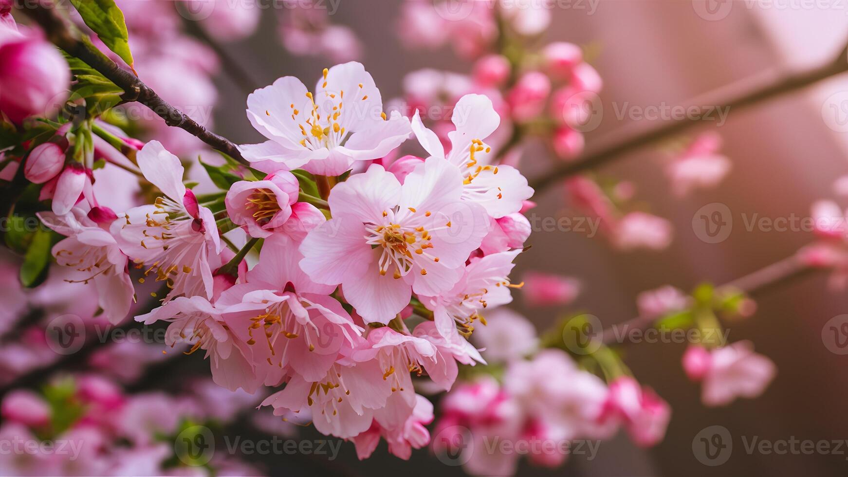 ai generado rosado florecer flor crea un delicado floral antecedentes escena foto