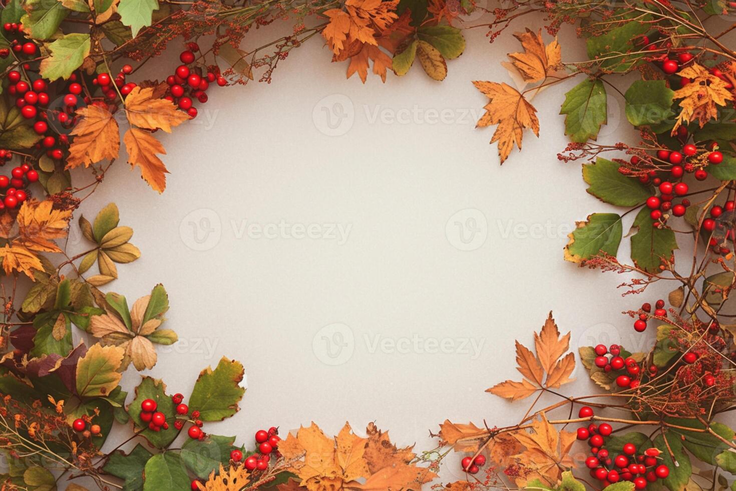 AI generated Autumn elegance Viburnum berry frame, a natural fall composition photo