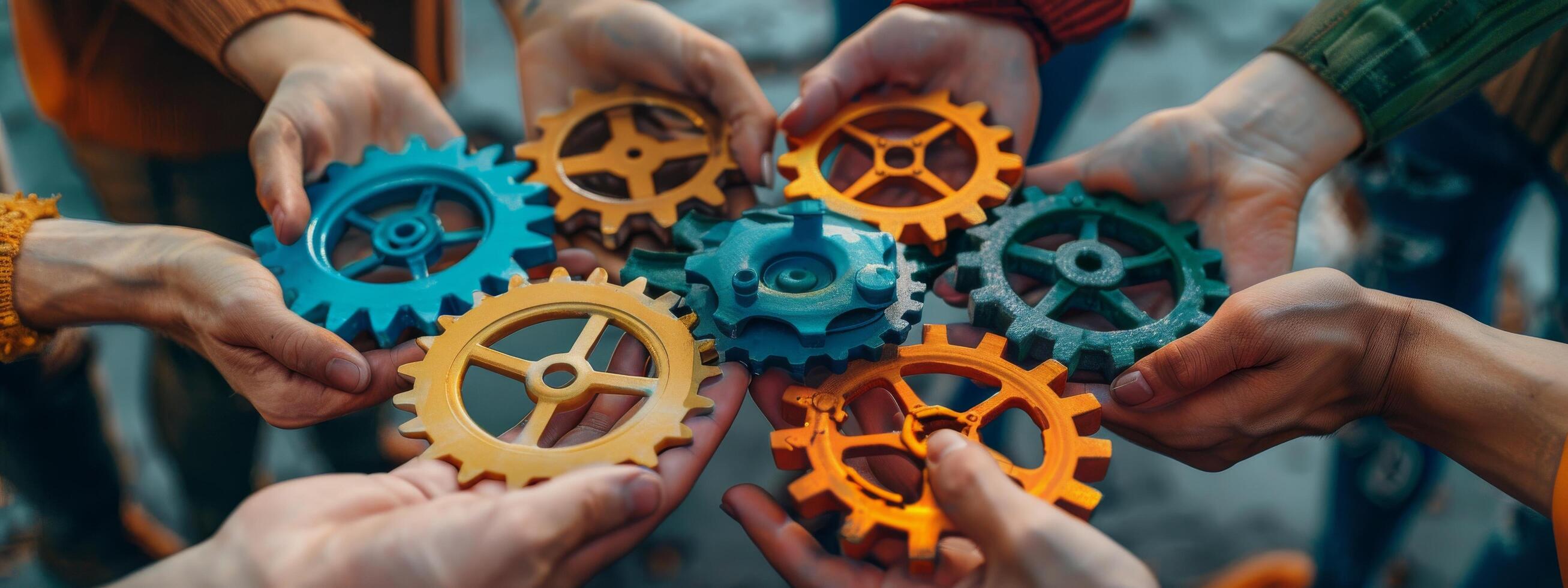 AI generated Group of People Holding Gears photo