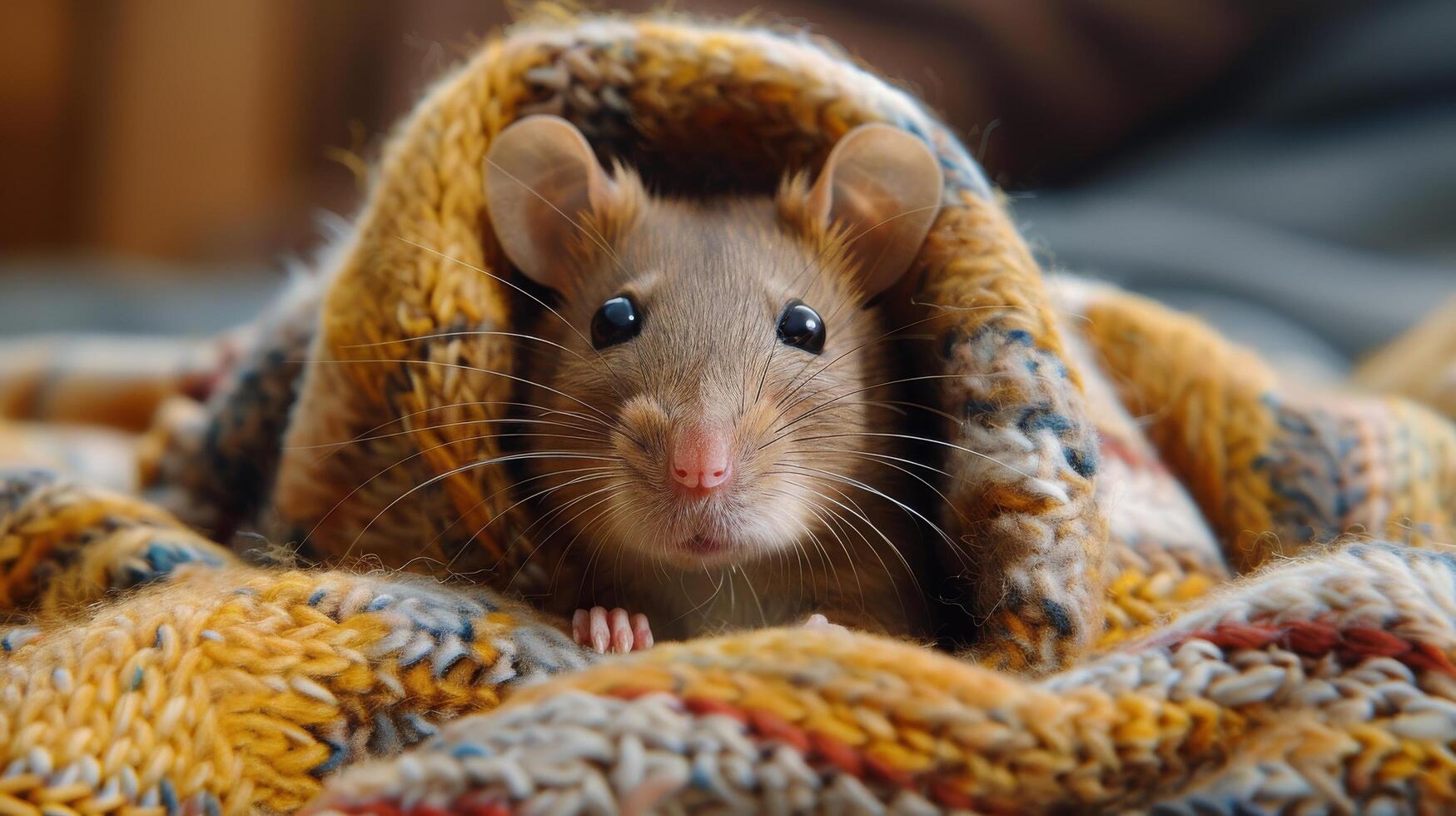AI generated Curious Mouse Peeking Out From Under Blanket photo