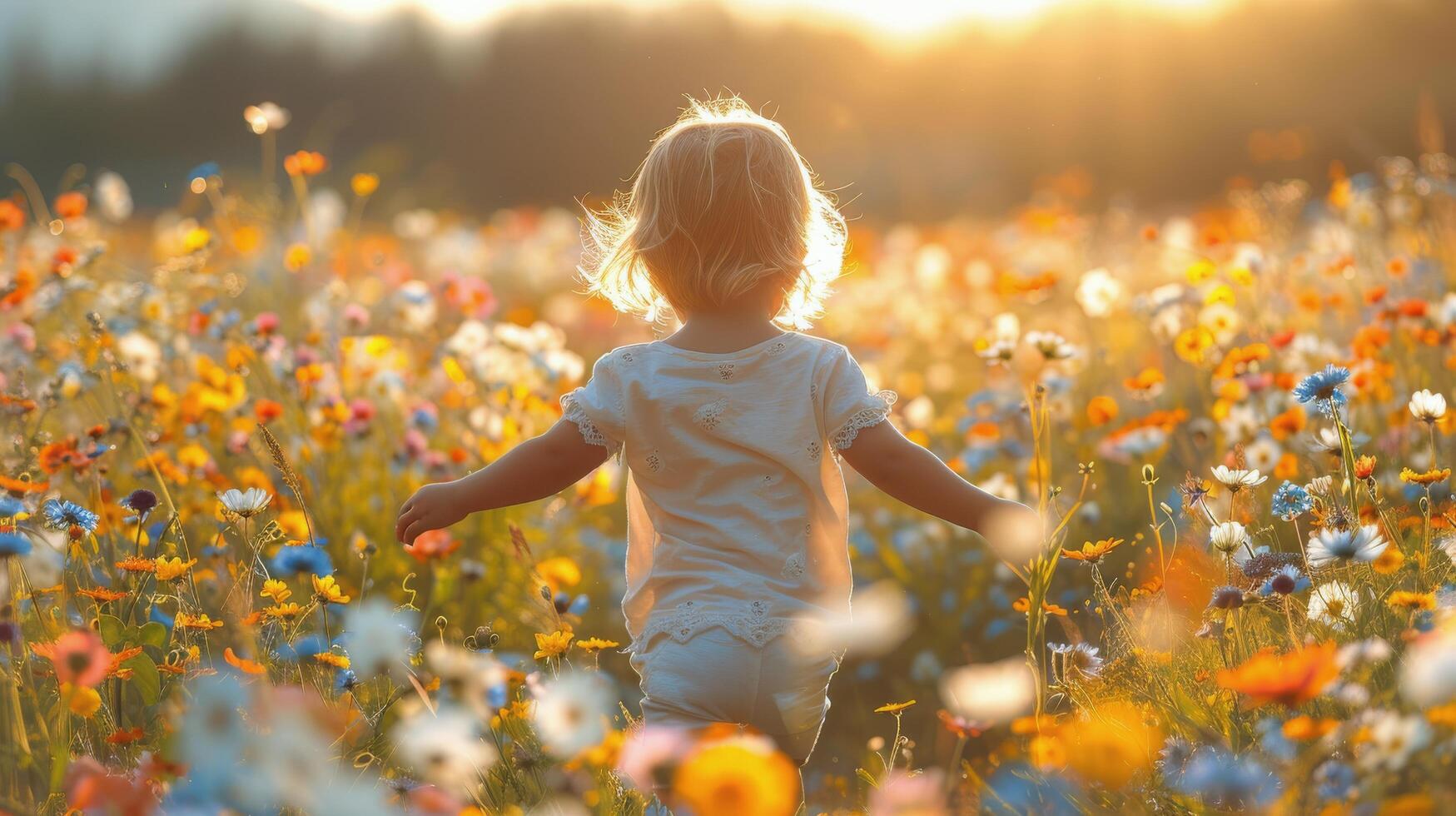AI generated Little Girl Standing in Field of Flowers photo