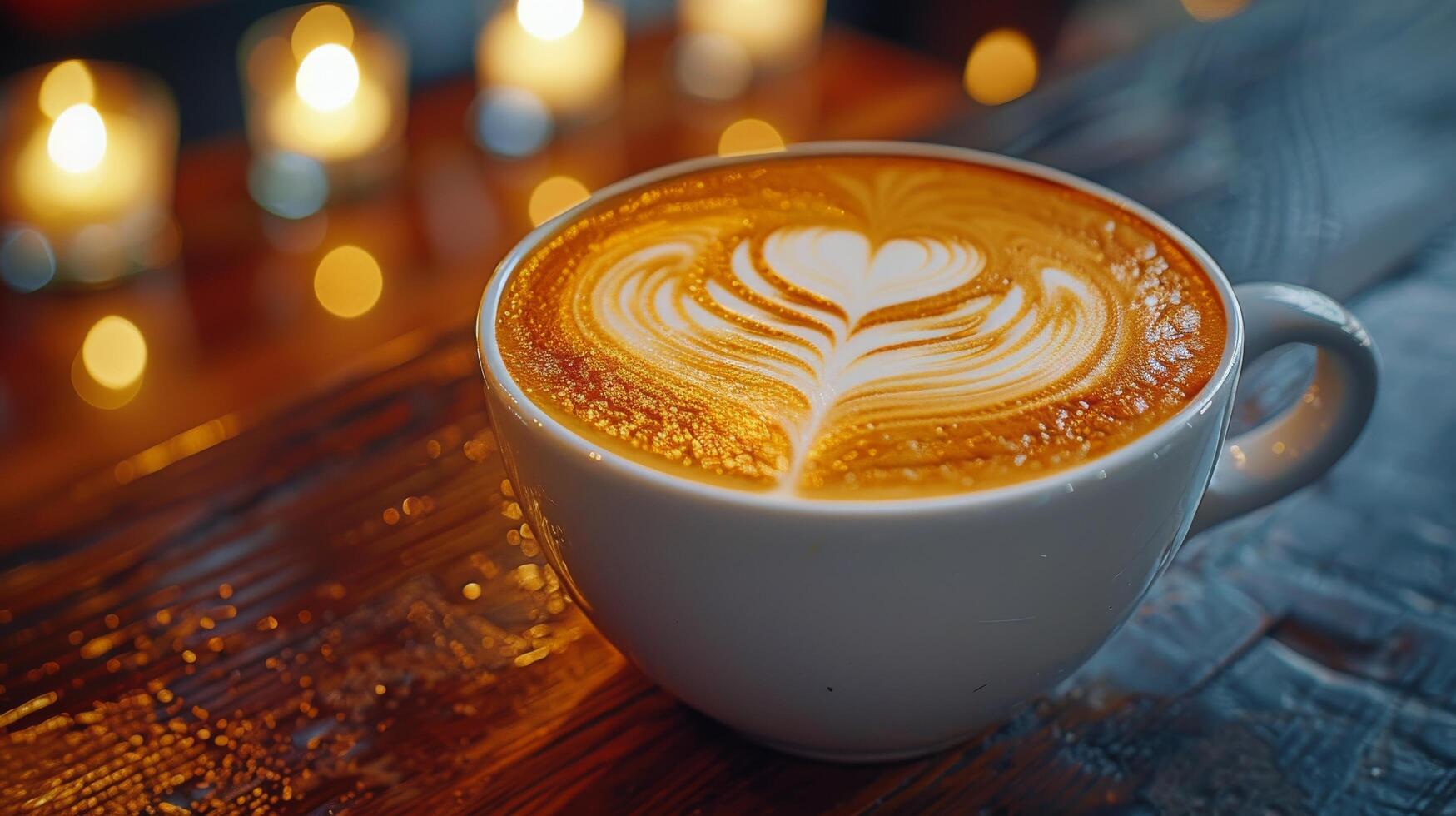 AI generated Coffee Cup With Leaf Drawing photo
