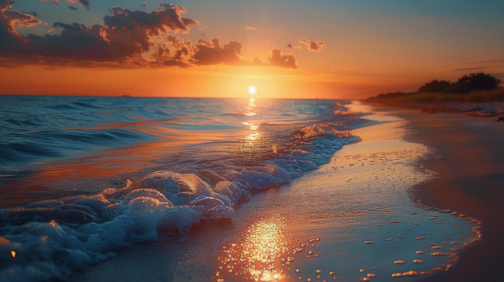 AI generated Sun Setting Over Water at Beach photo