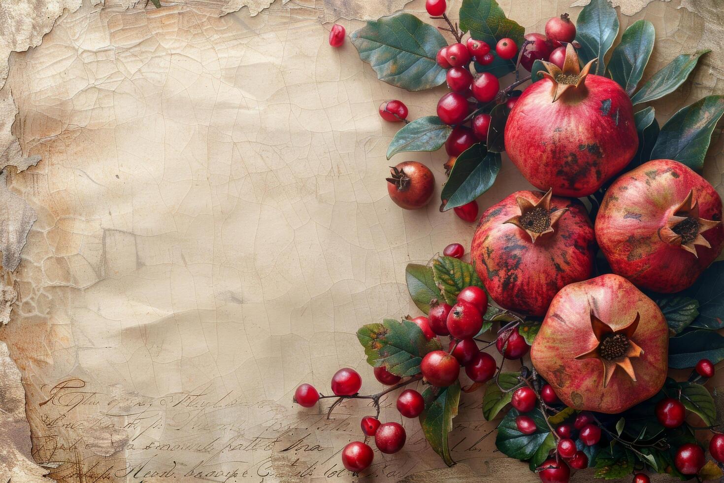 AI generated Painting of Pomegranates and Leaves photo