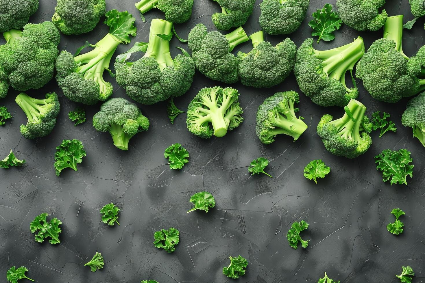 AI generated Row of Broccoli Heads on Pink Background photo