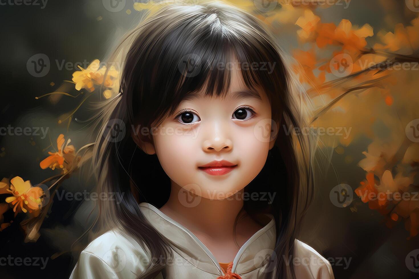 AI generated Exuberant Realistic smiling Chinese little girl. Generate ai photo