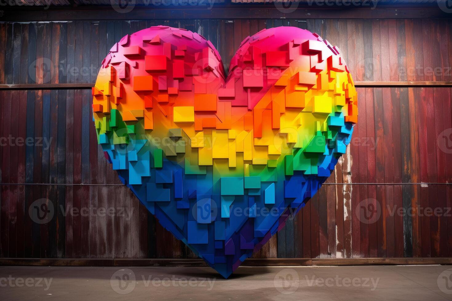 AI generated Whimsical Rainbow colored leaf heart. Generate Ai photo