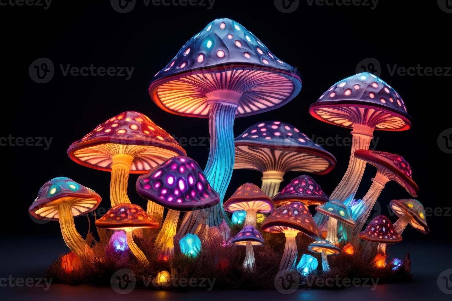 AI generated Whimsical Decorative mushrooms. Generate Ai photo