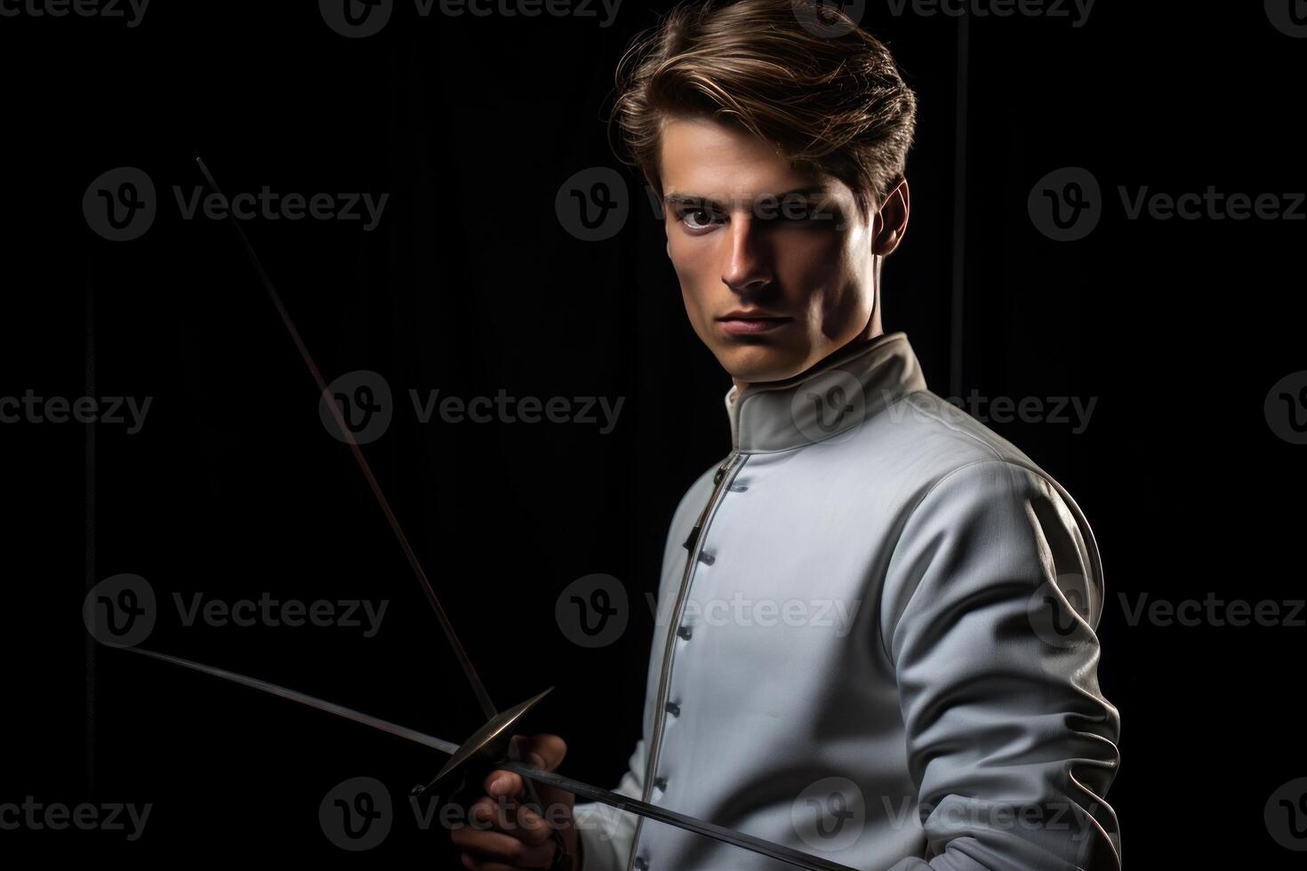 AI generated Poised man fencer portrait. Generate Ai photo