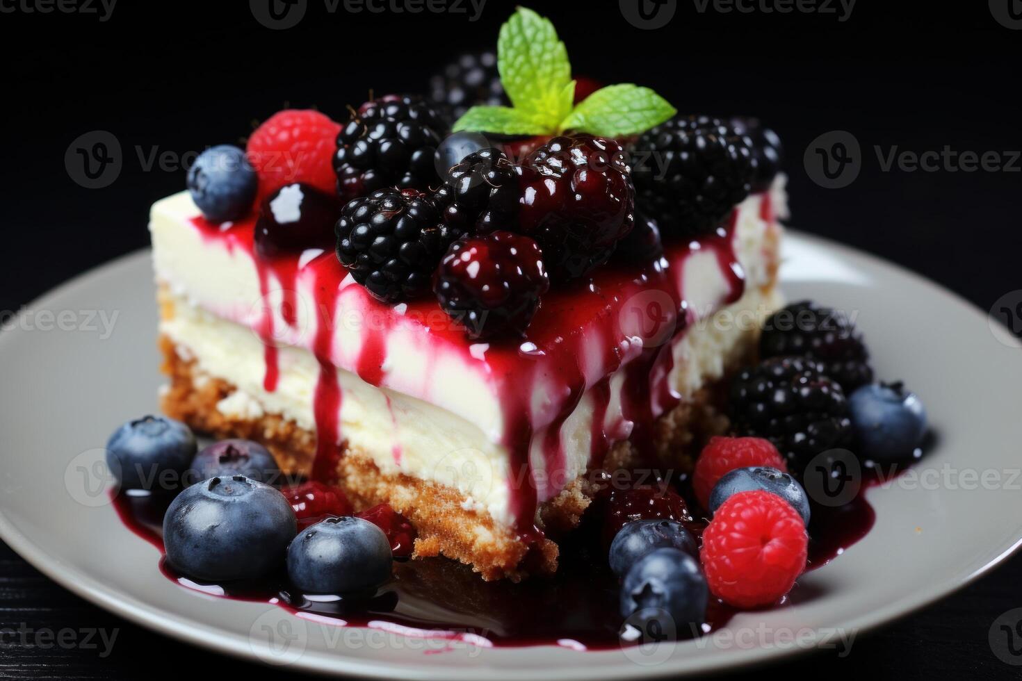 AI generated Luscious Piece cheesecake berry. Generate Ai photo