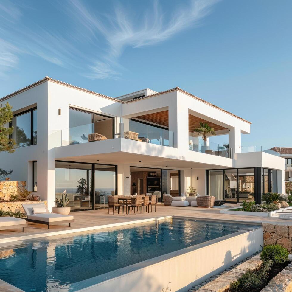 AI generated Beautiful modern villa in Mediterranean style photo