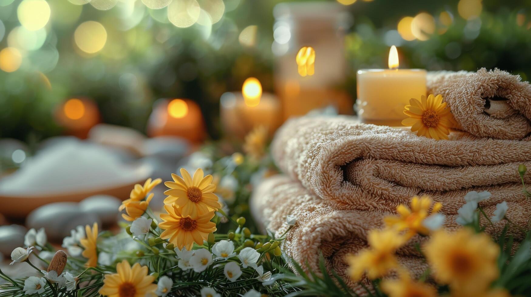 AI generated Towels and Candles Arranged on a Table photo