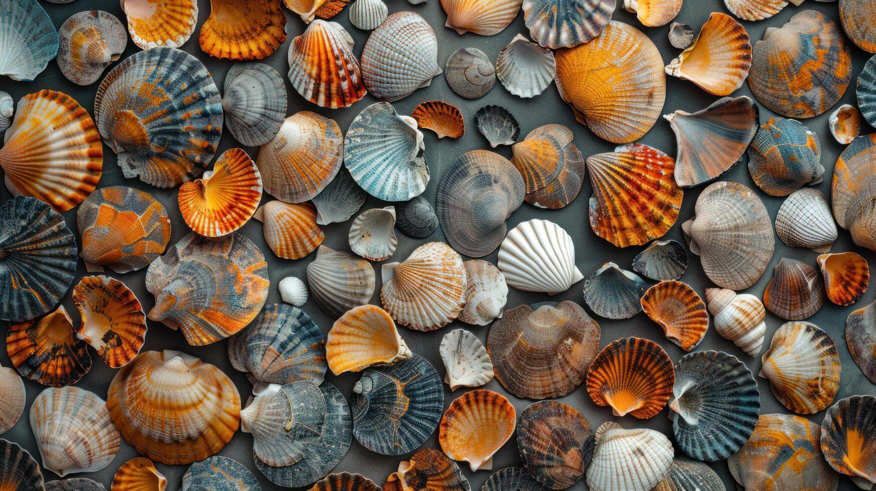 AI generated Abstract background made of shells of different shapes and sizes, top view photo