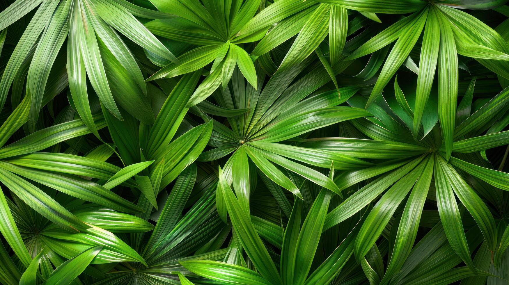 AI generated Abstract background of green palm leaves, flat lay photo