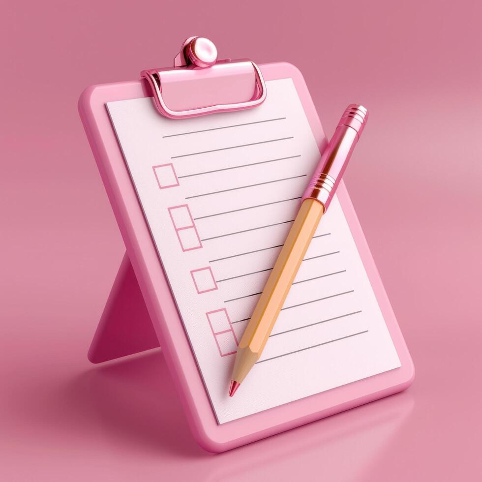 AI generated Pink Clipboard with Checklist and Pen photo