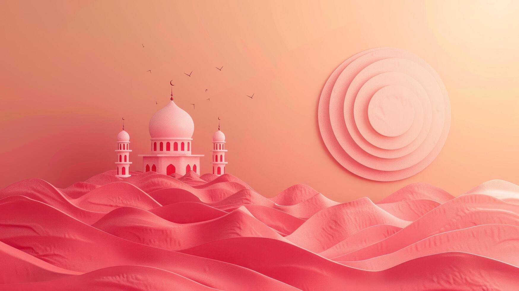 AI generated abstract minimalist background with mosque for Ramadan card with copy space photo
