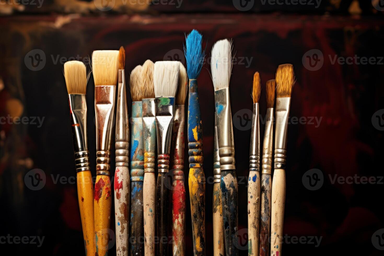 AI generated Varied Row artist paintbrushes. Generate Ai photo