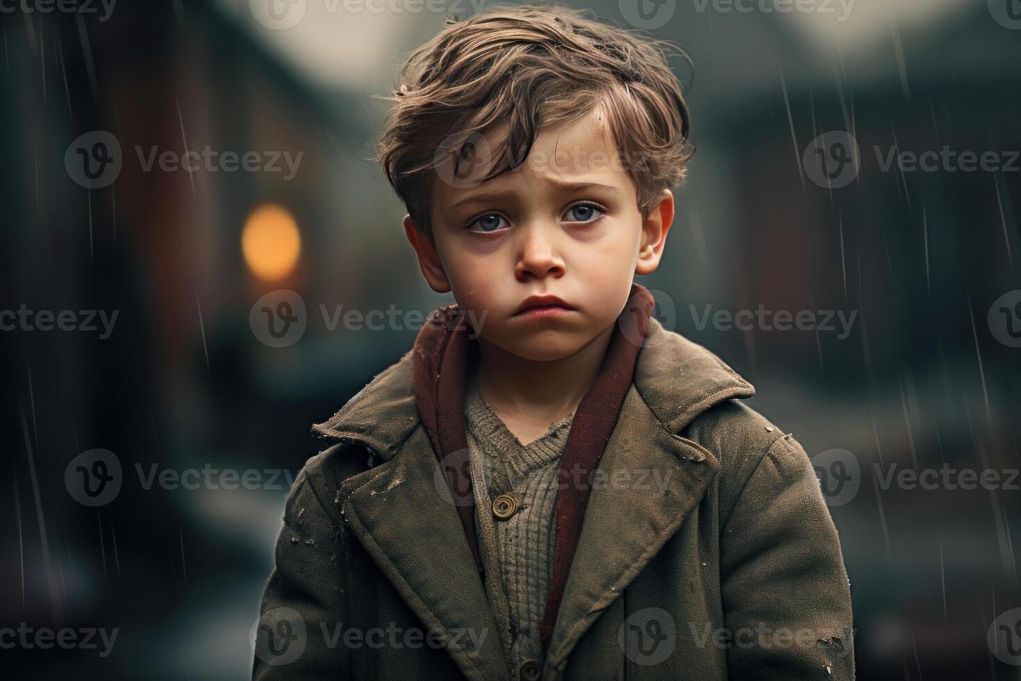AI generated Gloomy Sad little kid. Generate ai photo