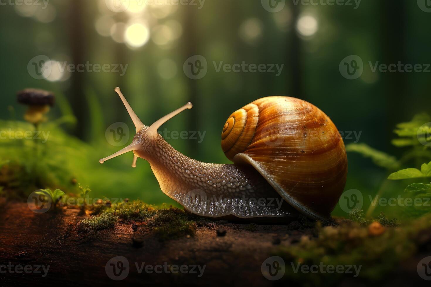 AI generated Slow-moving Nature snail on tree. Generate Ai photo