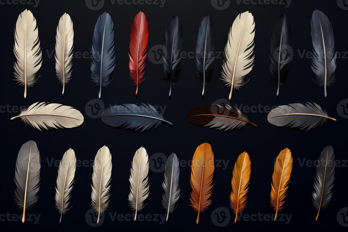 AI generated Exotic Set colorful feathers. Generate Ai photo