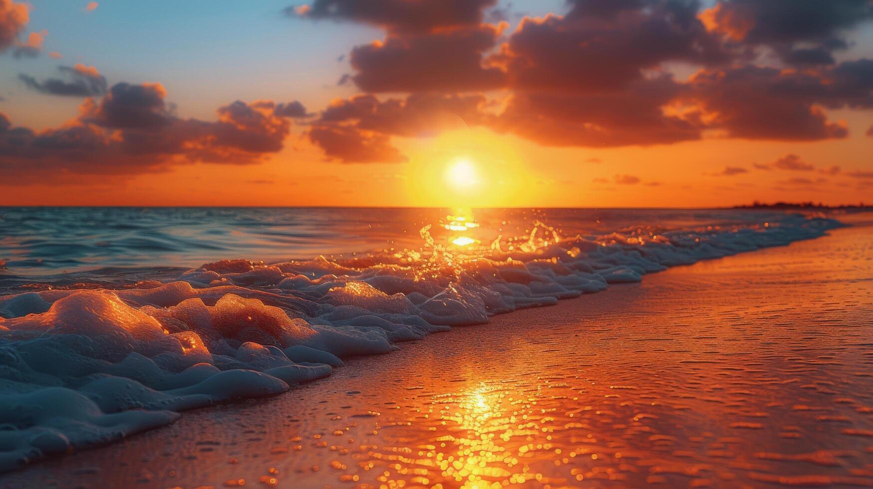 AI generated Sun Setting Over Water at Beach photo