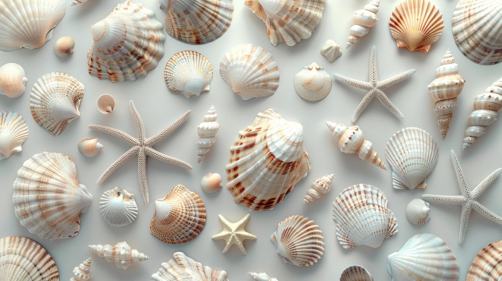 AI generated Abstract background made of shells of different shapes and sizes, top view photo