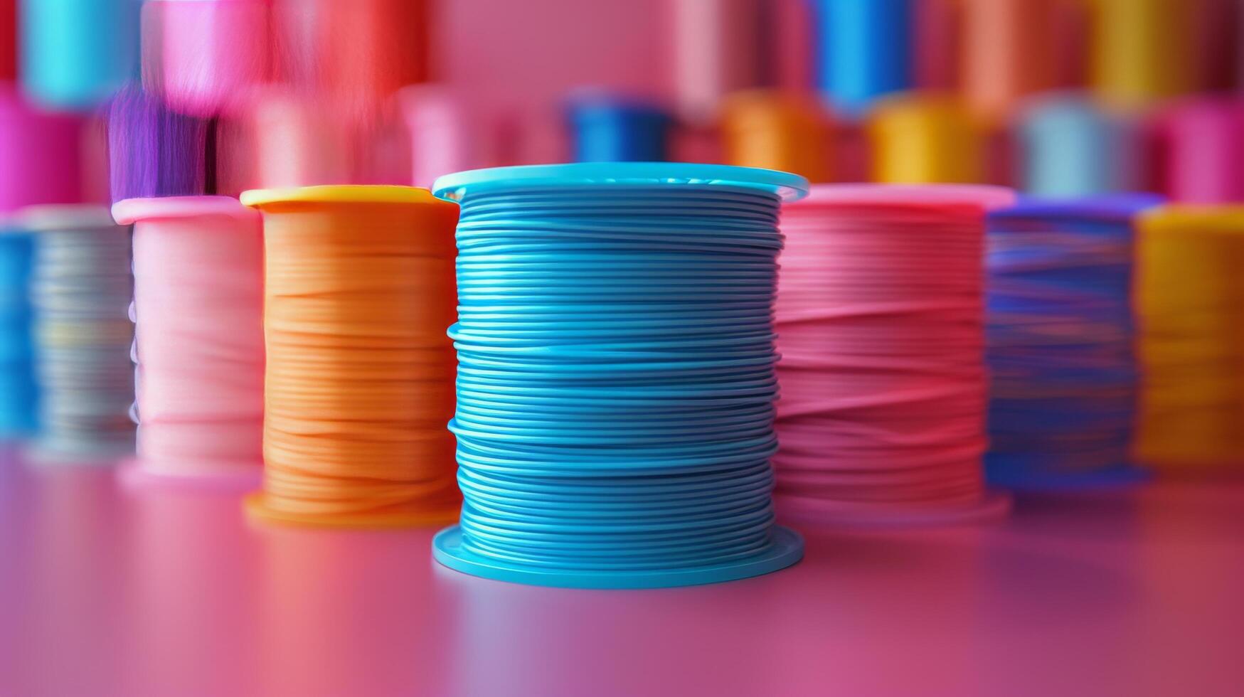 AI generated Rows of Thread Spools on Shelf photo