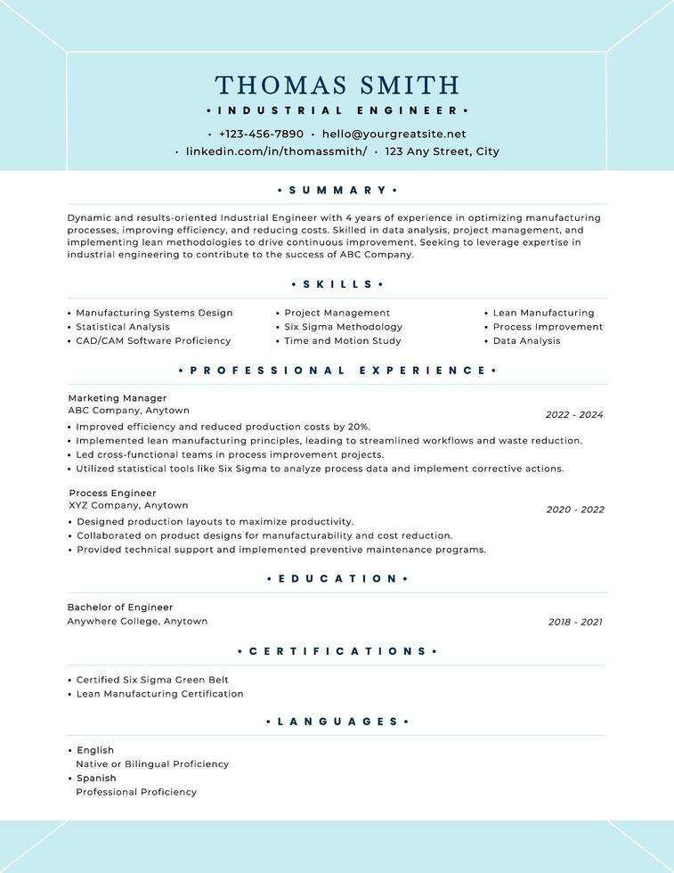 ATS Industrial Engineer Resume Template