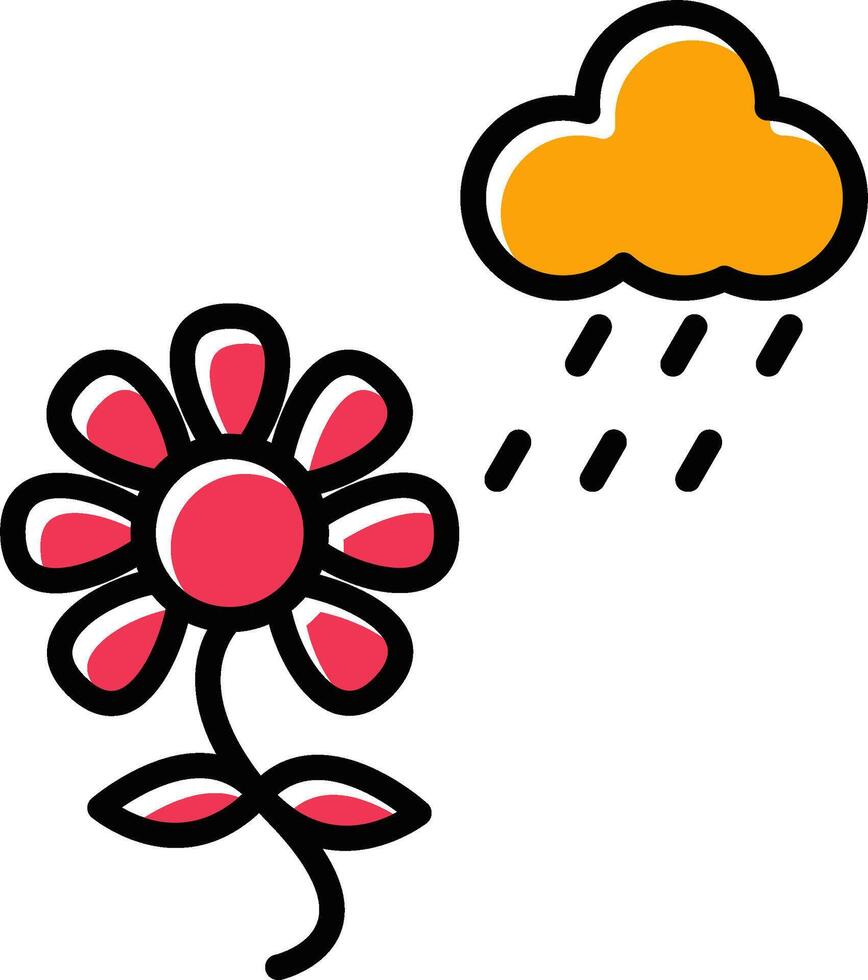 flor con icono de vector de lluvia