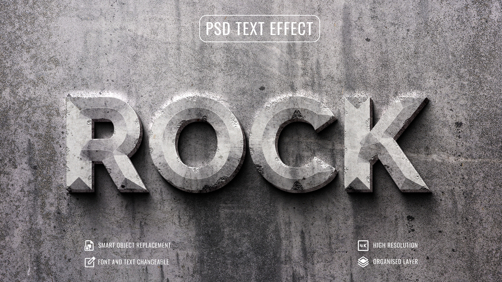 3d wall sign rock text effect on a concrete background psd