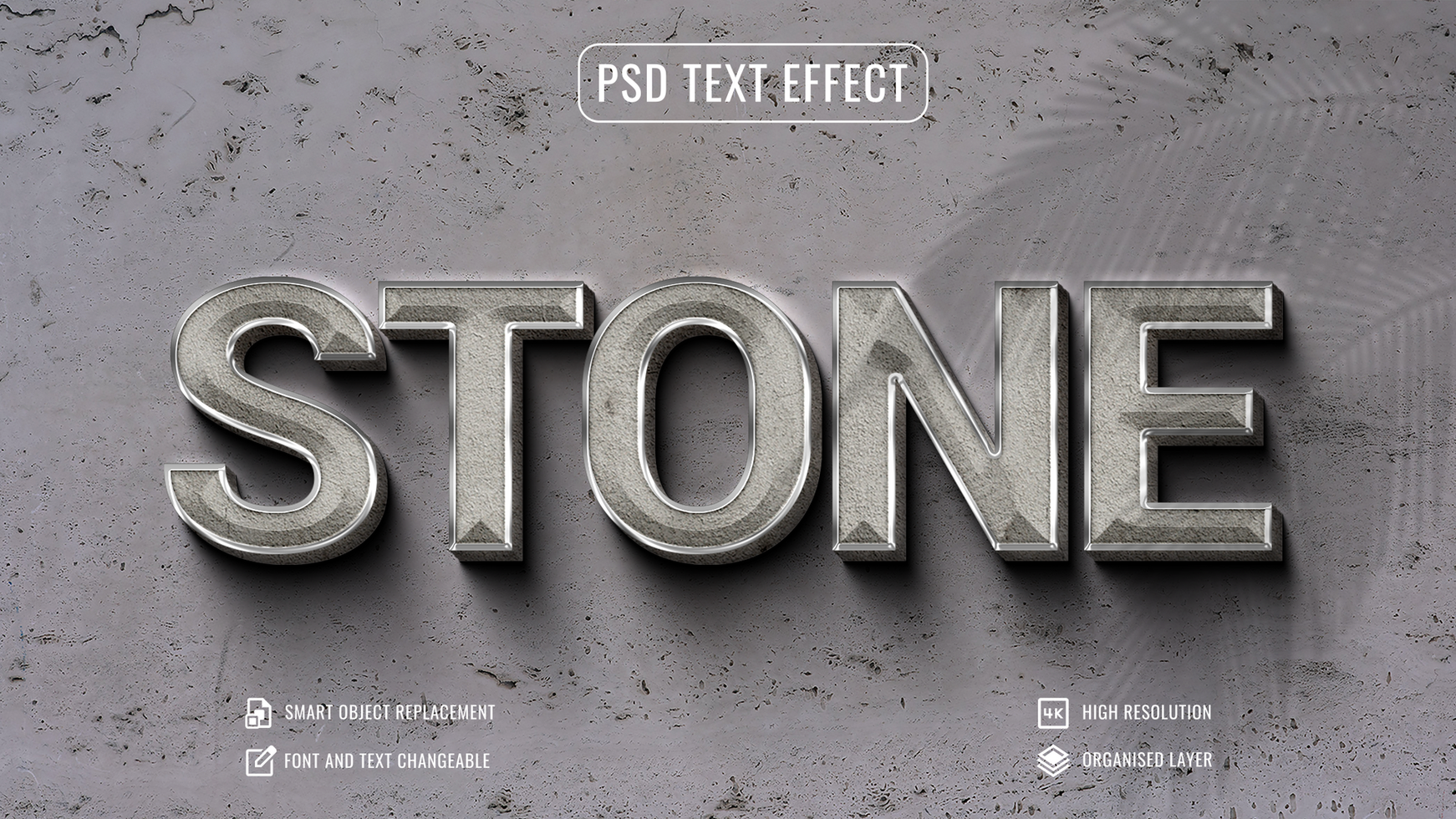 3d style stone text effect wall sign mockup psd