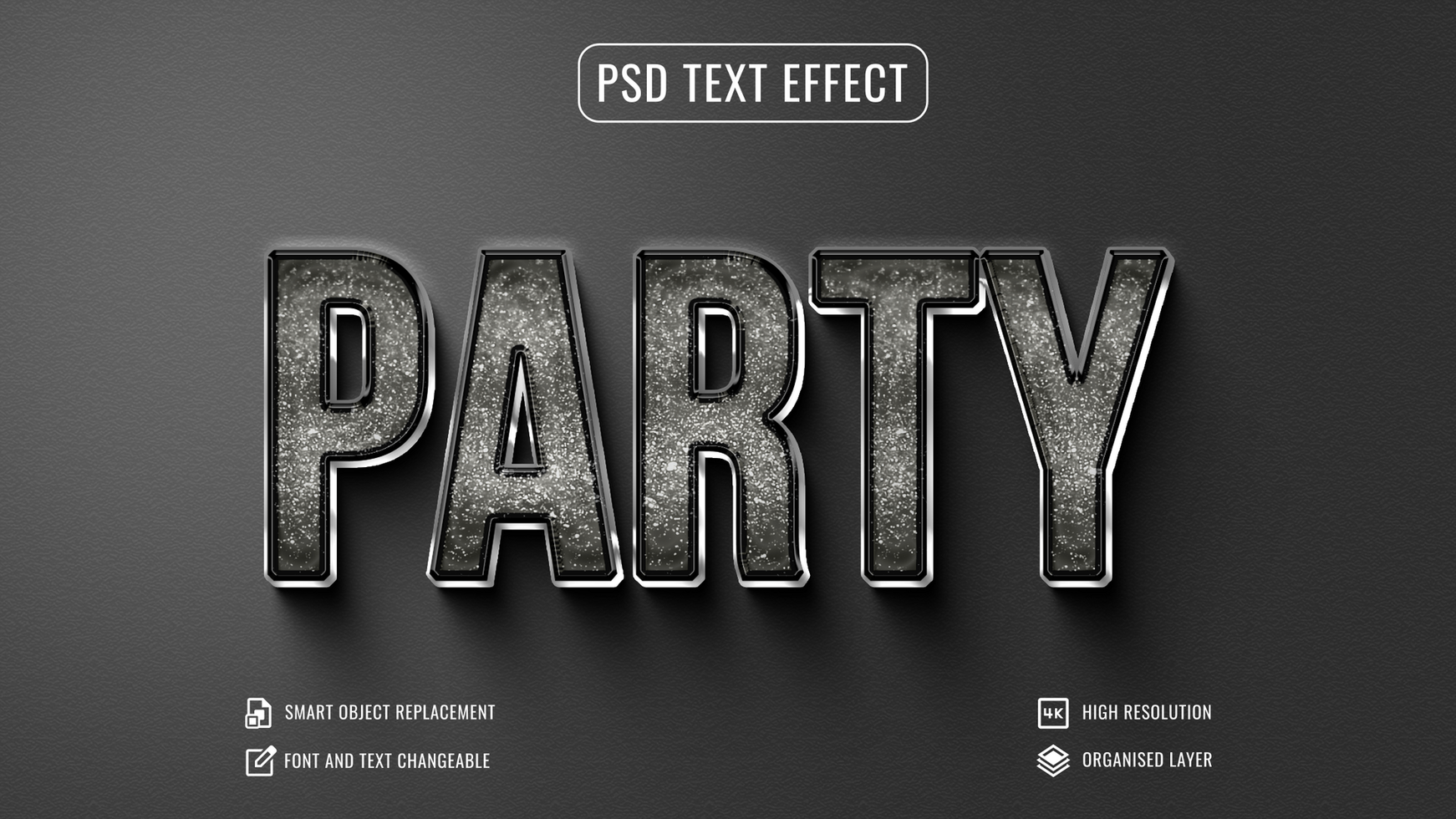 svart skinande glitter 3d fest text effekt psd