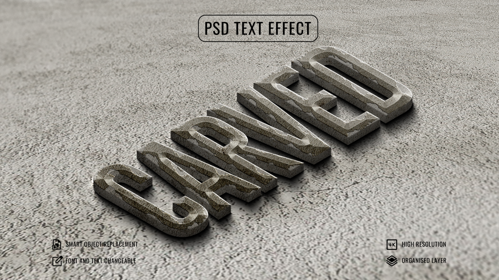 Isometric wall sign 3d carved text effect mockup psd