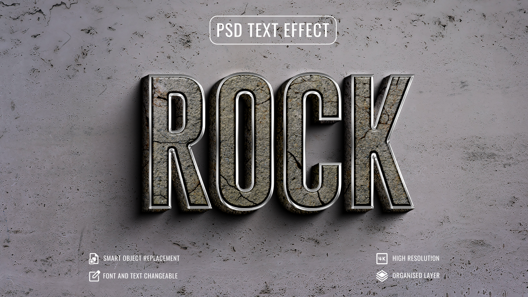 Metal edge rock text effect on concrete background psd