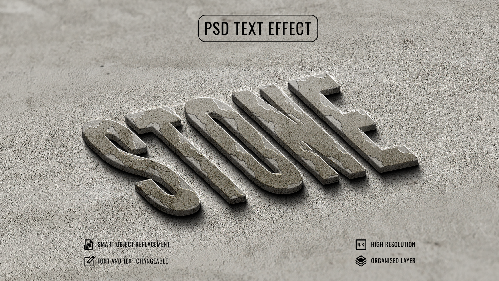 carved concrete textured rock 3d text effect or logo mockup psd