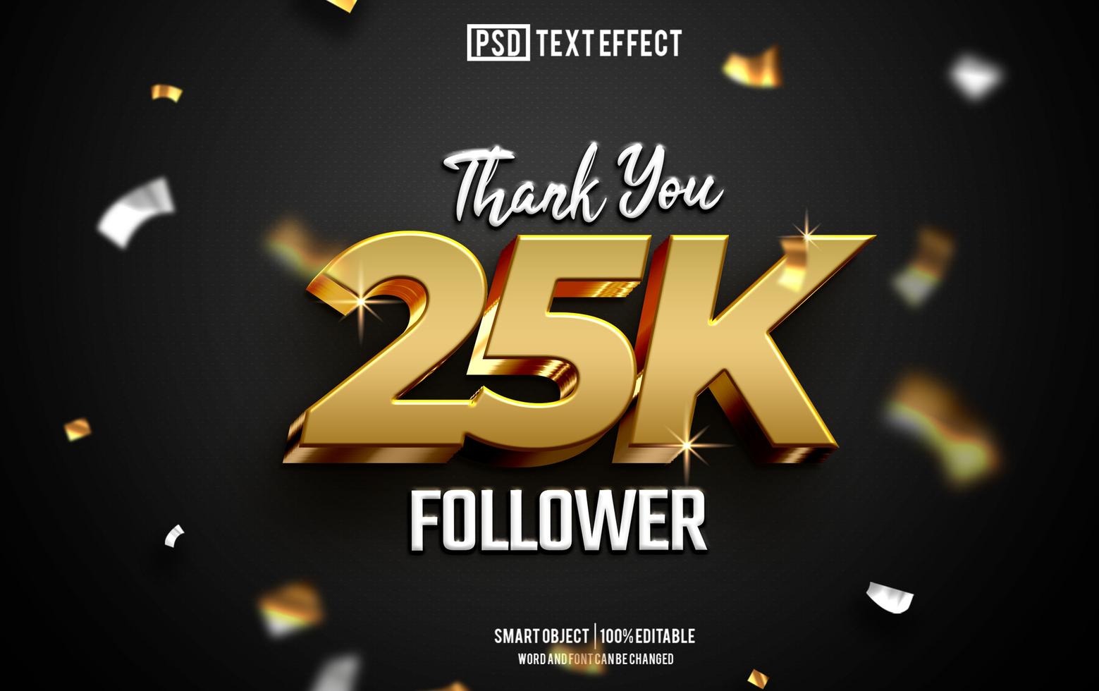 25 k follower text effect, font editable, typography, 3d text psd