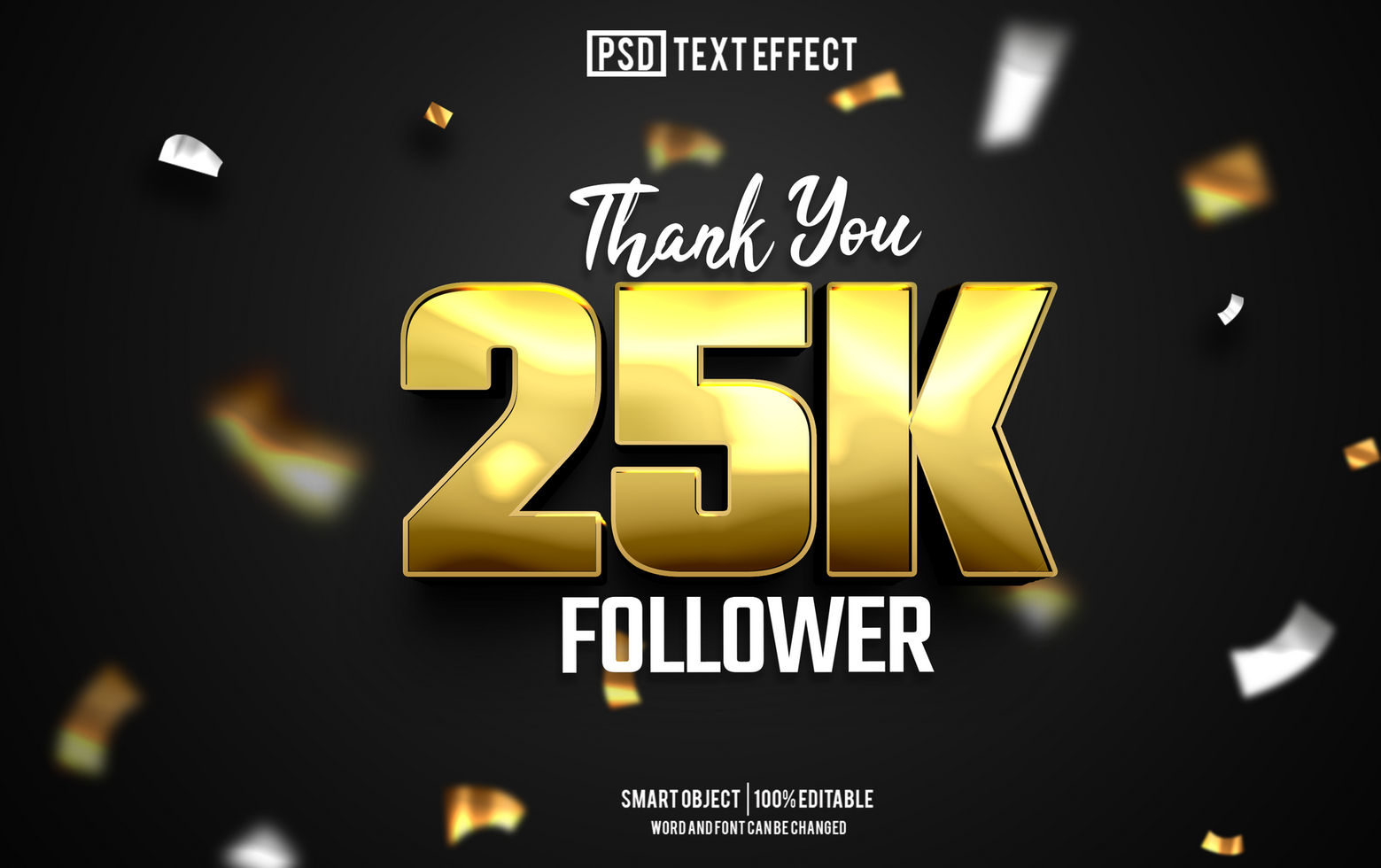 25k follower text effect, font editable, typography, 3d text psd
